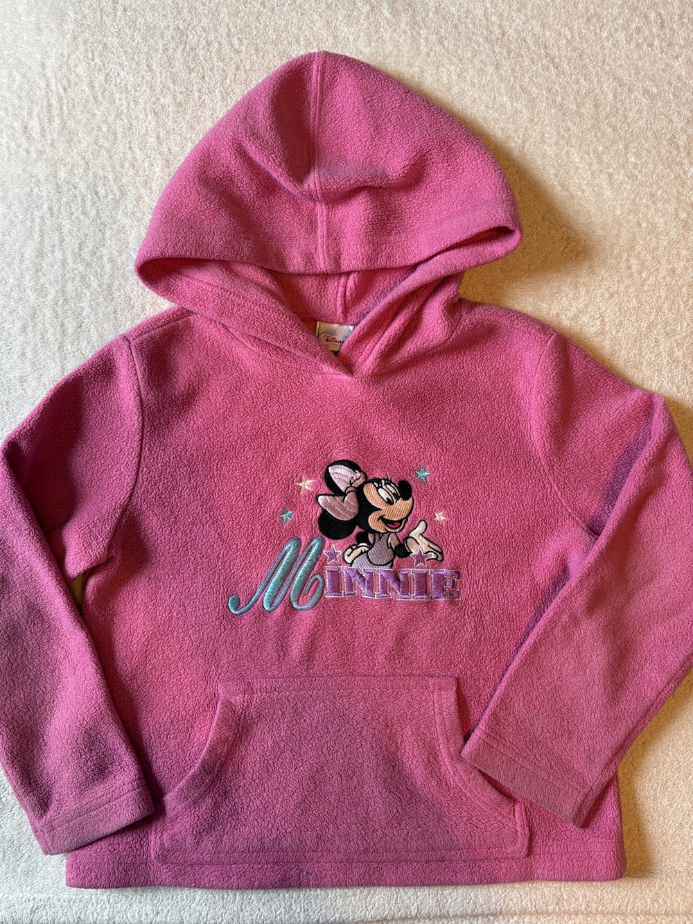 Vintage Disney Store Minnie Mouse Embroidered Fleece Hoodie, Pink. Size 6/6x